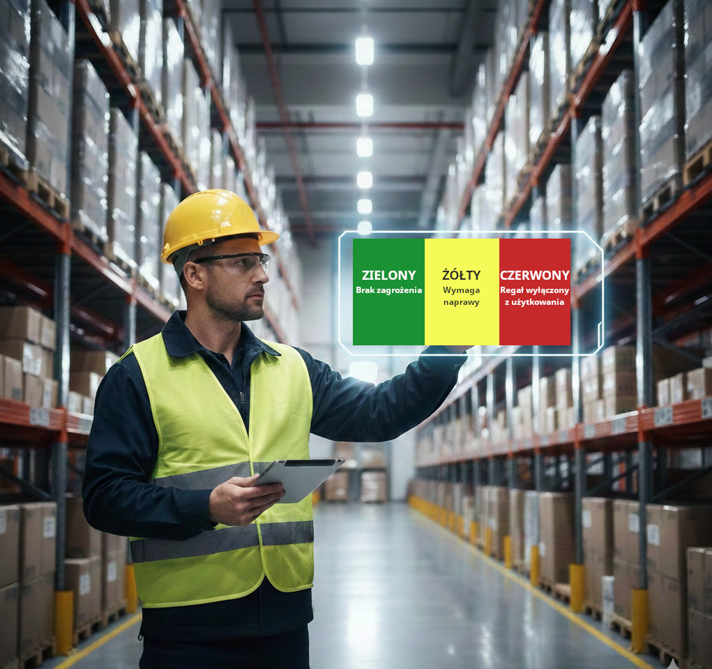 Przegląd regałów magazynowych - ekspert przy pracy